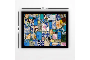 Inramad Canvastavla i trä - 41x56 cm - Färgglad mosaik av keramiska plattor - Blå / Grön / Orange - Inredning - Tavlor & posters - Canvastavla