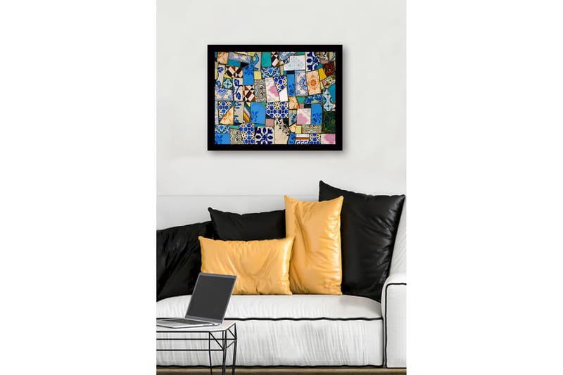 Inramad Canvastavla i trä - 41x56 cm - Färgglad mosaik av keramiska plattor - Bl å / Grön / Orange - Inredning - Tavlor & posters - Canvastavla