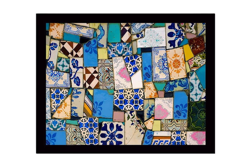 Inramad Canvastavla i trä - 41x56 cm - Färgglad mosaik av keramiska plattor, Blå / Grön / Orange