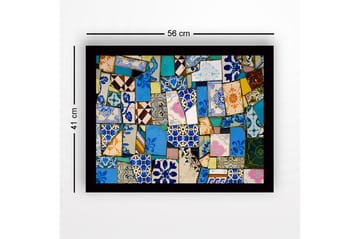 Inramad Canvastavla i trä - 41x56 cm - Färgglad mosaik av keramiska plattor - Blå / Grön / Orange - Inredning - Tavlor & posters - Canvastavla