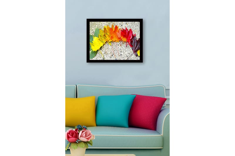 Inramad Canvastavla i trä - 41x56 cm - Färgglad rad av höstlöv i olika nyanser - Gult / Orange / Rött - Inredning - Tavlor & posters - Canvastavla