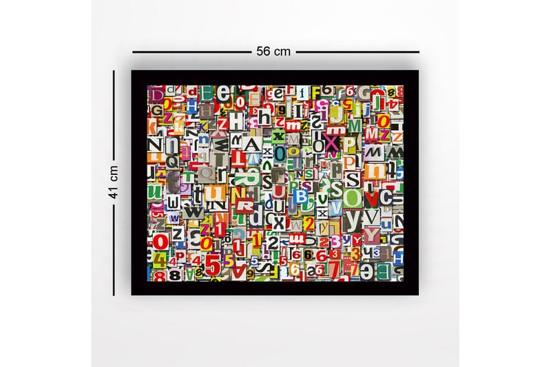 Inramad Canvastavla i trä - 41x56 cm - Färgglad samling av bokstäver och siffror - Röd / Grön / Gul - Inredning - Tavlor & posters - Canvastavla