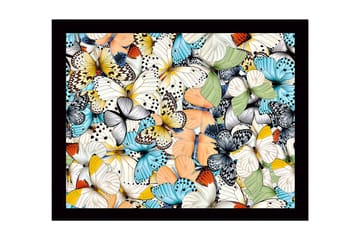 Inramad Canvastavla i trä - 41x56 cm - Färgglad samling av fjärilar - Blå / Vit / Orange - Inredning - Tavlor & posters - Canvastavla