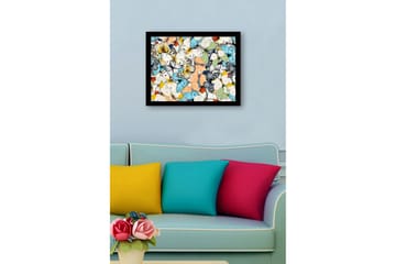 Inramad Canvastavla i trä - 41x56 cm - Färgglad samling av fjärilar - Blå / Vit / Orange - Inredning - Tavlor & posters - Canvastavla