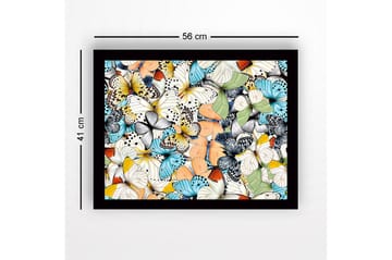 Inramad Canvastavla i trä - 41x56 cm - Färgglad samling av fjärilar - Blå / Vit / Orange - Inredning - Tavlor & posters - Canvastavla