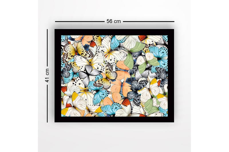 Inramad Canvastavla i trä - 41x56 cm - Färgglad samling av fjärilar - Blå / Vit / Orange - Inredning - Tavlor & posters - Canvastavla