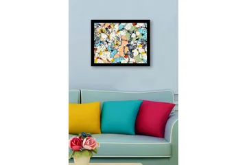 Inramad Canvastavla i trä - 41x56 cm - Färgglad samling av fjärilar - Blå / Vit / Orange - Inredning - Tavlor & posters - Canvastavla