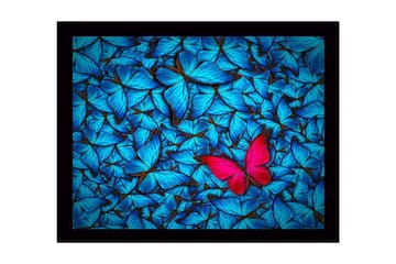 Inramad Canvastavla i trä - 41x56 cm - Färgglad samling av fjärilar med en framträdande rosa fjäril - Blå / Rosa - Inredning - Tavlor & posters - Canvastavla