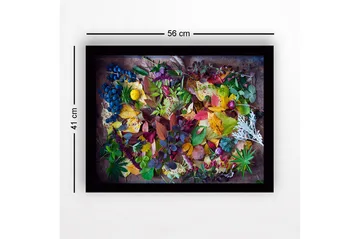 Inramad Canvastavla i trä - 41x56 cm - Färgglad samling av höstlöv och bär - Grön / Röd / Gul - Inredning - Tavlor & posters - Canvastavla