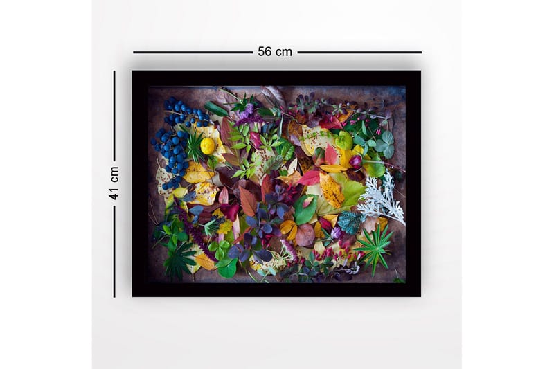 Inramad Canvastavla i trä - 41x56 cm - Färgglad samling av höstlöv och bär - Grön / Röd / Gul - Inredning - Tavlor & posters - Canvastavla