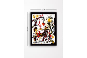 Inramad Canvastavla i trä - 41x56 cm - Färgglad scen med två figurer som interagerar i en romantisk atmosfär - Röd / Svart / Gul - Inredning - Tavlor & posters - Canvastavla