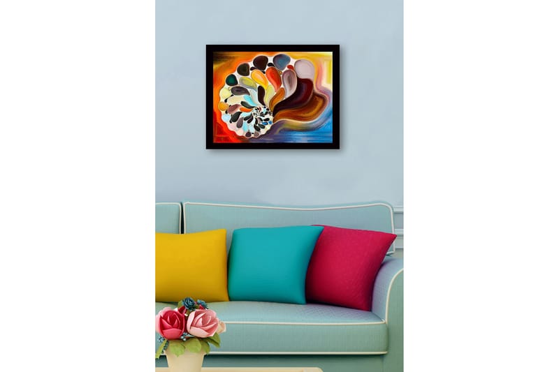 Inramad Canvastavla i trä - 41x56 cm - Färgglad snäcka med abstrakta former - Orange / Brun / Vit - Inredning - Tavlor & posters - Canvastavla