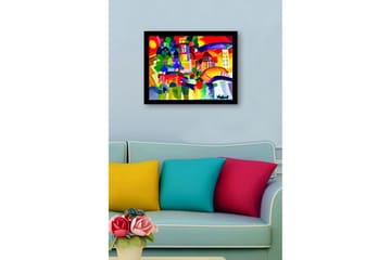 Inramad Canvastavla i trä - 41x56 cm - Färgglad stadssilhuett med kupoler och byggnader - Röd / Grön / Blå - Inredning - Tavlor & posters - Canvastavla