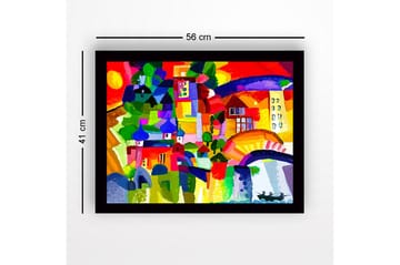 Inramad Canvastavla i trä - 41x56 cm - Färgglad stadssilhuett med kupoler och byggnader - Röd / Grön / Blå - Inredning - Tavlor & posters - Canvastavla