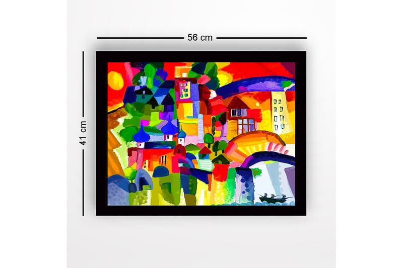 Inramad Canvastavla i trä - 41x56 cm - Färgglad stadssilhuett med kupoler och byggnader - Röd / Grön / Blå - Inredning - Tavlor & posters - Canvastavla