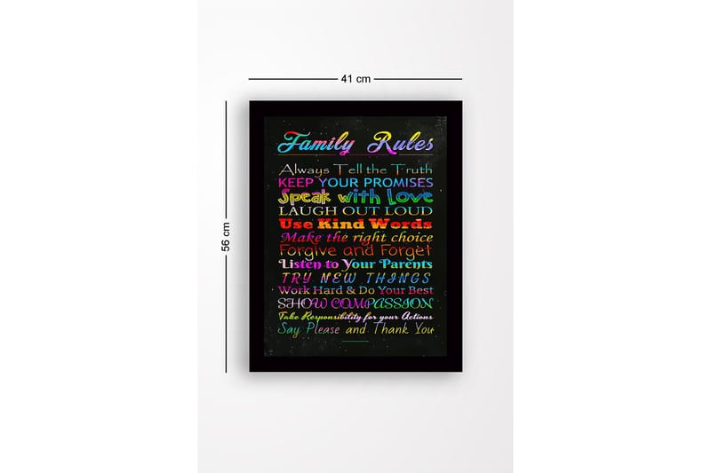 Inramad Canvastavla i trä - 41x56 cm - Färgglad tavla med familjeregler i olika typsnitt - Röd / Blå / Grön - Inredning - Tavlor & posters - Canvastavla