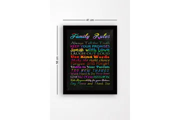 Inramad Canvastavla i trä - 41x56 cm - Färgglad tavla med familjeregler i olika typsnitt - Röd / Blå / Grön - Inredning - Tavlor & posters - Canvastavla