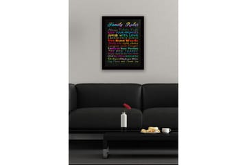 Inramad Canvastavla i trä - 41x56 cm - Färgglad tavla med familjeregler i olika typsnitt - Röd / Blå / Grön - Inredning - Tavlor & posters - Canvastavla