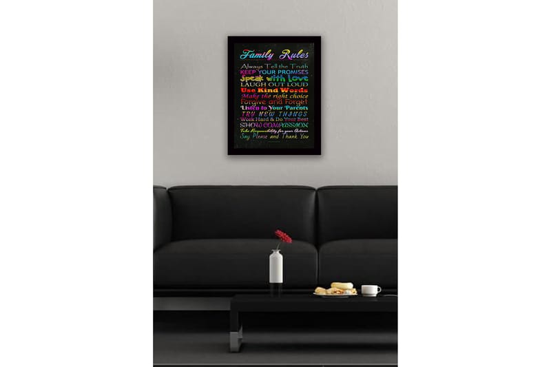 Inramad Canvastavla i trä - 41x56 cm - Färgglad tavla med familjeregler i olika typsnitt - Röd / Blå / Grön - Inredning - Tavlor & posters - Canvastavla