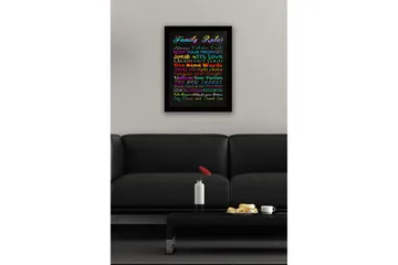 Inramad Canvastavla i trä - 41x56 cm - Färgglad tavla med familjeregler i olika typsnitt - Röd / Blå / Grön - Inredning - Tavlor & posters - Canvastavla