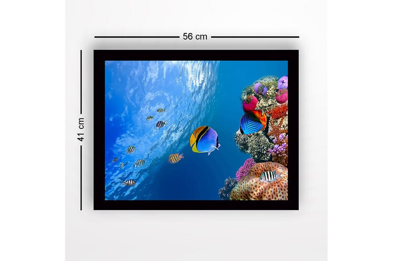 Inramad Canvastavla i trä - 41x56 cm - Färgglad undervattensscen med korallrev och simmande fiskar - Blå / Orange / Rosa - Inredning - Tavlor & posters - Canvastavla