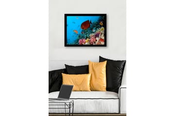 Inramad Canvastavla i trä - 41x56 cm - Färgglad undervattensscen med korallrev och tropiska fiskar - Blå / Orange / Rosa - Inredning - Tavlor & posters - Canvastavla