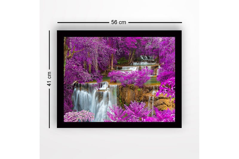 Inramad Canvastavla i trä - 41x56 cm - Färgglad vattenfall omgiven av lila blommor och grönska - Lila / Grön / Blå - Inredning - Tavlor & posters - Canvastavla