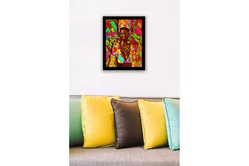 Inramad Canvastavla i trä - 41x56 cm - Färgglad porträtt av en kvinna med traditionella smycken och kläder - Rosa / Grön / Orange - Inredning - Tavlor & posters - Canvastavla