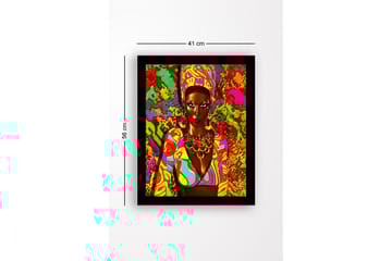 Inramad Canvastavla i trä - 41x56 cm - Färgglad porträtt av en kvinna med traditionella smycken och kläder - Rosa / Grön / Orange - Inredning - Tavlor & posters - Canvastavla