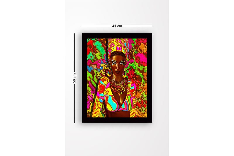 Inramad Canvastavla i trä - 41x56 cm - Färgglad porträtt av en kvinna med traditionella smycken och kläder - Rosa / Grön / Orange - Inredning - Tavlor & posters - Canvastavla