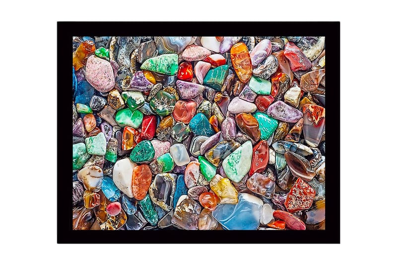 Inramad Canvastavla i trä - 41x56 cm - Färgglada ädelstenar i en rik mosaik av former och nyanser, Grön / Röd / Blå