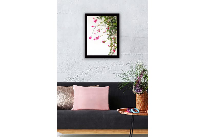 Inramad Canvastavla i trä - 41x56 cm - Färgglada blommor av bougainvillea som klättrar längs en gren - Rosa / Grön - Inredning - Tavlor & posters - Canvastavla