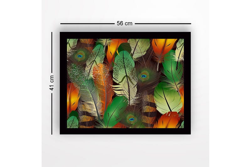 Inramad Canvastavla i trä - 41x56 cm - Färgglada fjädrar i en livlig komposition - Grön / Orange / Gul - Inredning - Tavlor & posters - Canvastavla