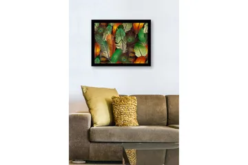 Inramad Canvastavla i trä - 41x56 cm - Färgglada fjädrar i en livlig komposition - Grön / Orange / Gul - Inredning - Tavlor & posters - Canvastavla