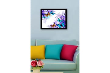 Inramad Canvastavla i trä - 41x56 cm - Färgglada fjärilar i en livlig komposition - Blå / Orange / Lila - Inredning - Tavlor & posters - Canvastavla