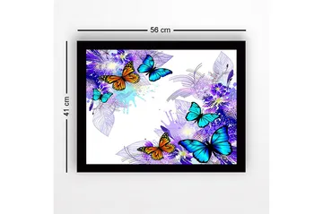 Inramad Canvastavla i trä - 41x56 cm - Färgglada fjärilar i en livlig komposition - Blå / Orange / Lila - Inredning - Tavlor & posters - Canvastavla