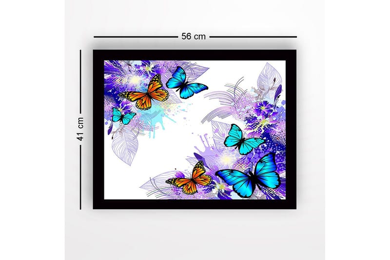Inramad Canvastavla i trä - 41x56 cm - Färgglada fjärilar i en livlig komposition - Blå / Orange / Lila - Inredning - Tavlor & posters - Canvastavla