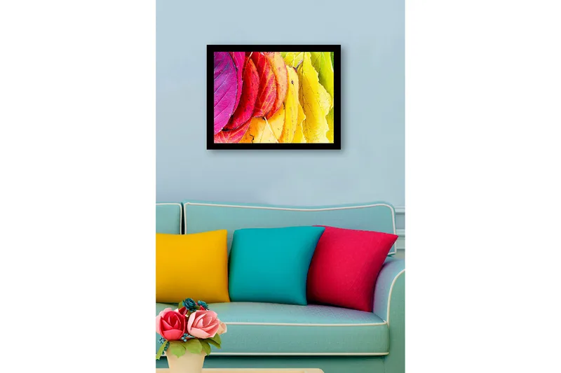 Inramad Canvastavla i trä - 41x56 cm - Färgglada höstlöv i olika nyanser - Rosa / Röd / Gul - Inredning - Tavlor & posters - Canvastavla