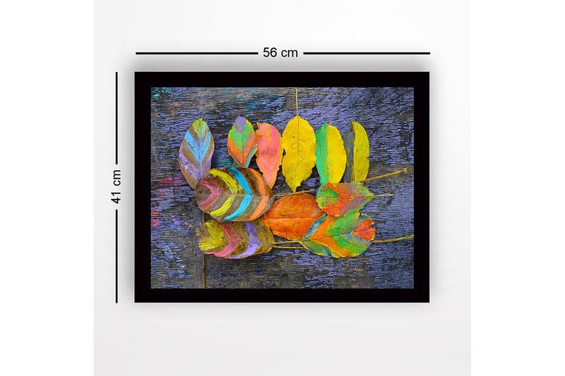 Inramad Canvastavla i trä - 41x56 cm - Färgglada löv arrangerade på en mörk bakgrund - Gul / Lila / Grön - Inredning - Tavlor & posters - Canvastavla