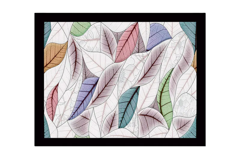 Inramad Canvastavla i trä - 41x56 cm - Färgglada löv i en harmonisk komposition - Grön / Rosa / Blå - Inredning - Tavlor & posters - Canvastavla