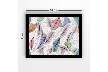 Inramad Canvastavla i trä - 41x56 cm - Färgglada löv i en harmonisk komposition - Grön / Rosa / Blå - Inredning - Tavlor & posters - Canvastavla