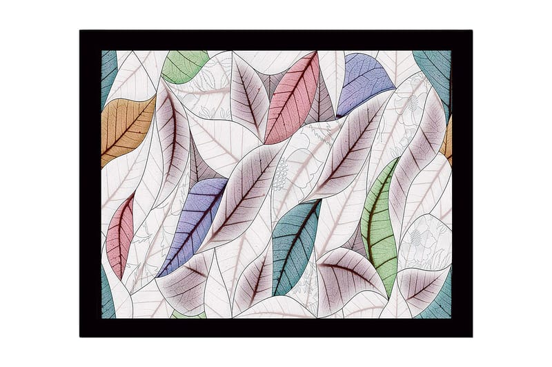 Inramad Canvastavla i trä - 41x56 cm - Färgglada löv i en harmonisk komposition, Grön / Rosa / Blå