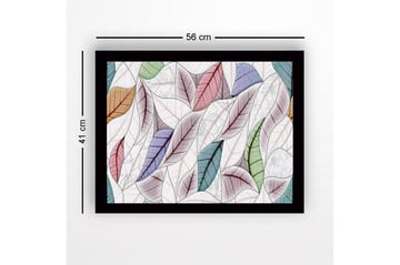 Inramad Canvastavla i trä - 41x56 cm - Färgglada löv i en harmonisk komposition - Grön / Rosa / Blå - Inredning - Tavlor & posters - Canvastavla