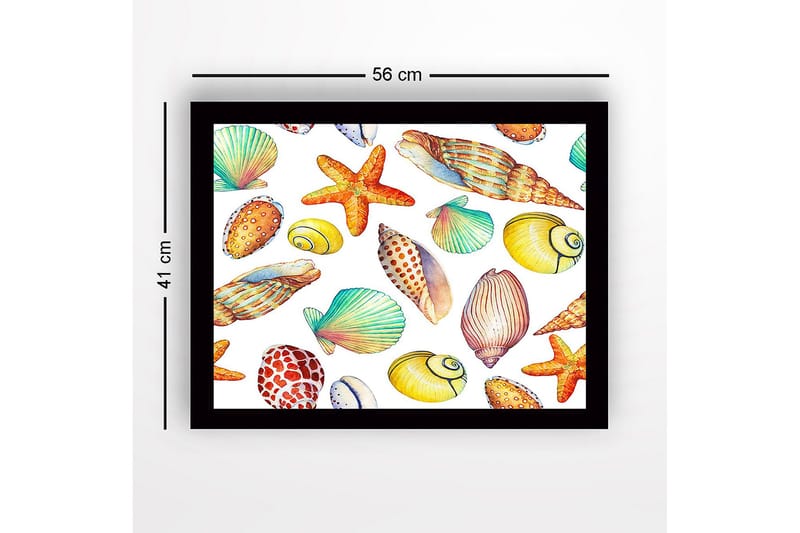 Inramad Canvastavla i trä - 41x56 cm - Färgglada snäckor och sjöstjärnor i en lekfull komposition - Gul / Orange / Grön - Inredning - Tavlor & posters - Canvastavla