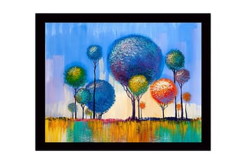 Inramad Canvastavla i trä - 41x56 cm - Färgglada träd i en livlig landskapskomposition - Blå / Grön / Orange - Inredning - Tavlor & posters - Canvastavla