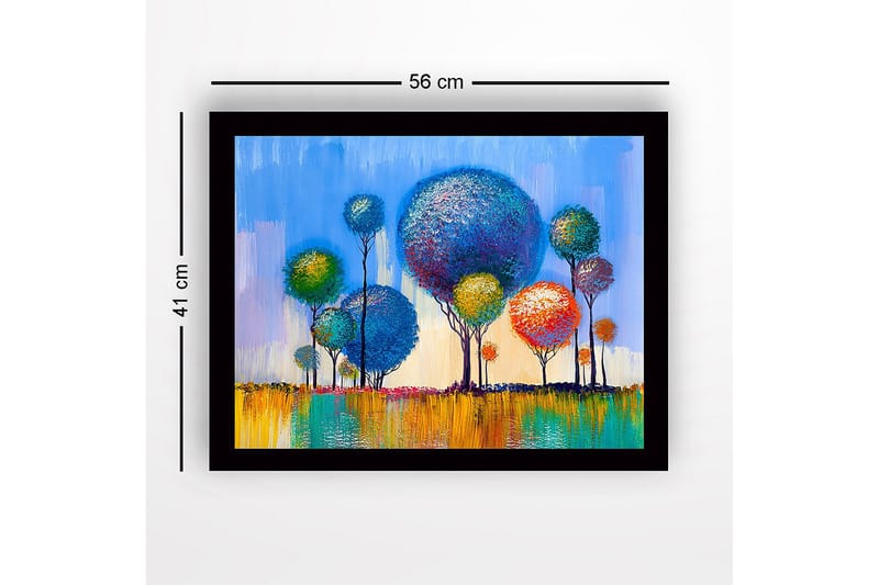 Inramad Canvastavla i trä - 41x56 cm - Färgglada träd i en livlig landskapskomposition - Blå / Grön / Orange - Inredning - Tavlor & posters - Canvastavla
