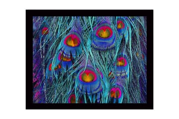 Inramad Canvastavla i trä - 41x56 cm - Färgglada påfågelsfjädrar i en abstrakt komposition - Turkos / Lila / Guld - Inredning - Tavlor & posters - Canvastavla