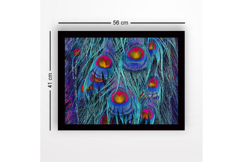 Inramad Canvastavla i trä - 41x56 cm - Färgglada påfågelsfjädrar i en abstrakt komposition - Turkos / Lila / Guld - Inredning - Tavlor & posters - Canvastavla