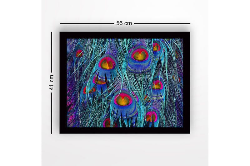 Inramad Canvastavla i trä - 41x56 cm - Färgglada påfågelsfjädrar i en abstrakt komposition - Turkos / Lila / Guld - Inredning - Tavlor & posters - Canvastavla