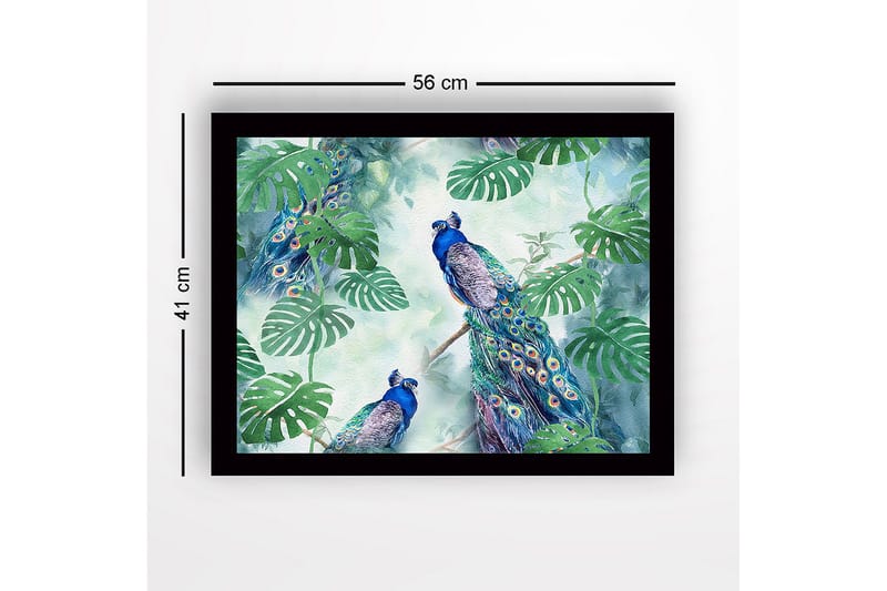 Inramad Canvastavla i trä - 41x56 cm - Färgglada påfåglar omgivna av tropiska växter - Grön / Blå / Turkos - Inredning - Tavlor & posters - Canvastavla
